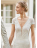 Cap Sleeves Ivory Lace Stunning Mermaid Wedding Dress